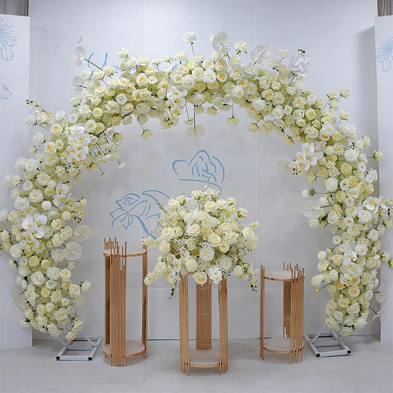 New Luxury Wedding Decor 2026 Artificial Silk Rose Flower Heart Arch Stand With Flowers for Background Dining Table Decoration