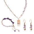 Haiyang Quartz Amethyst Crystal Jewelry Set Earrings Bracelet Necklace White Pearl Set