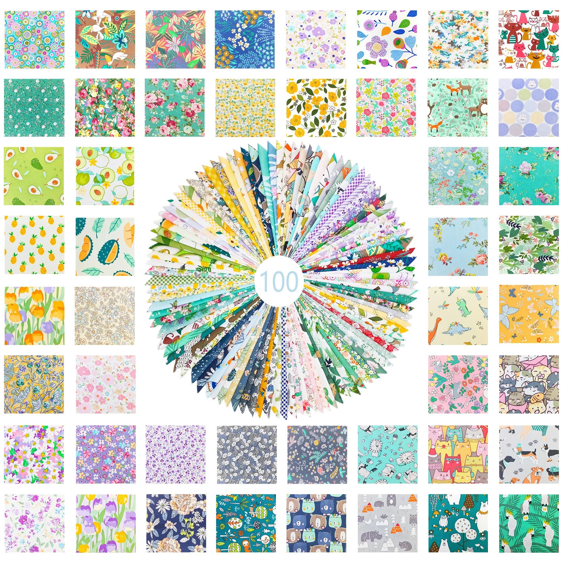 100pcs/lot Eco-Friendly High-quality Quilting Fabric Squares Cloth Patchwork Bundles 10*10cm Pre-Cut Floral Print Cotton Hand