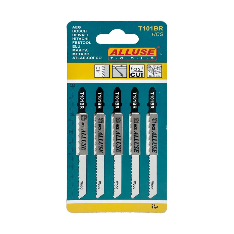 5pcs T101BR 10TPI HCS(T8) Steel OEM T-shank Industrial Grade Jig Saw Blade All-Purpose Cut Wood Plastic DIY Projects Hot Press