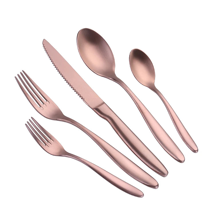 Camping Outdoor Royal American Style Matte Rose Gold Cutlery Set 18/10 Stainless Steel Steak Knife Fork Spoon Copper Metal