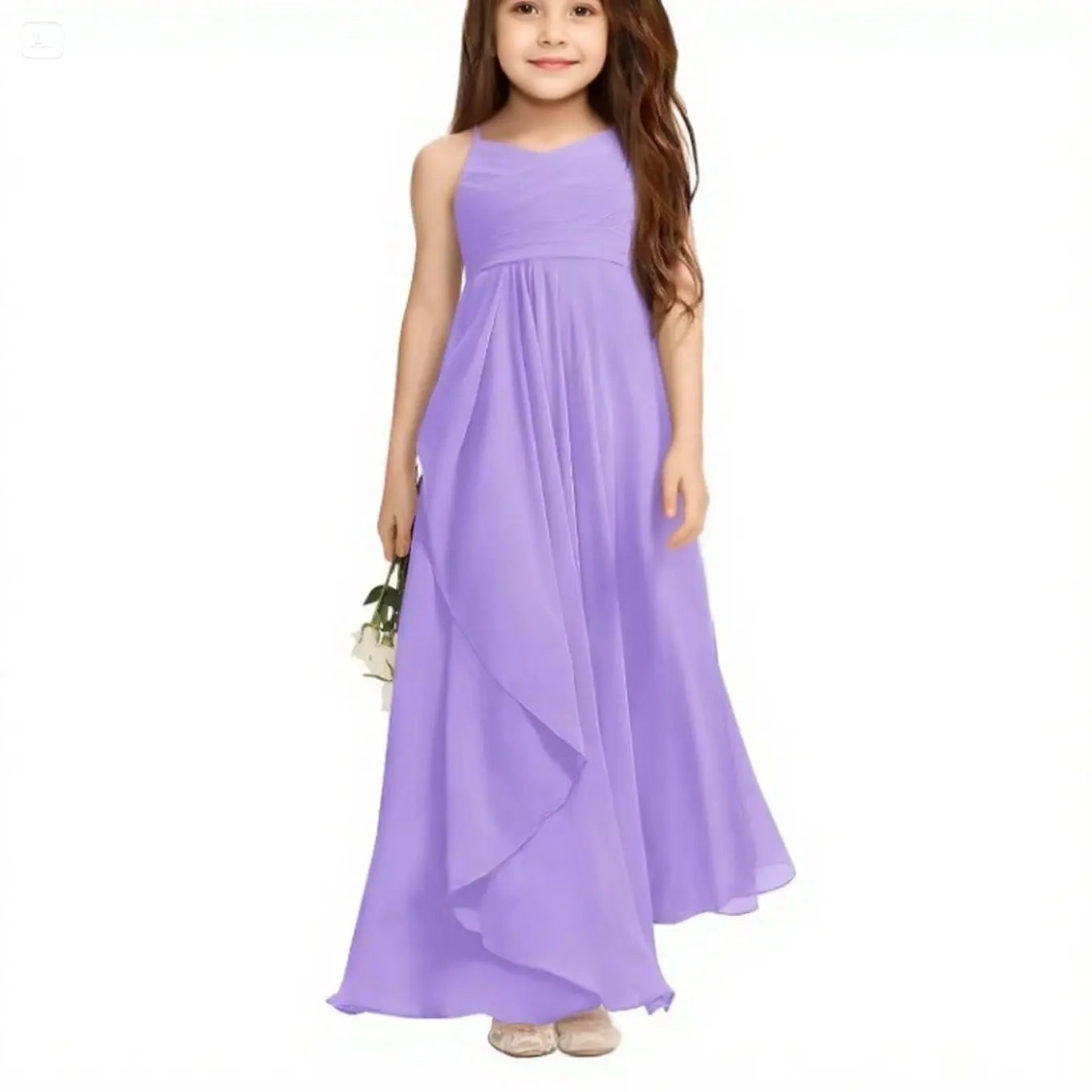 2024 Elegant A-Line Princess Chiffon Evening Dress for Girls for Summer Children's Parties and Natural Piano Performances