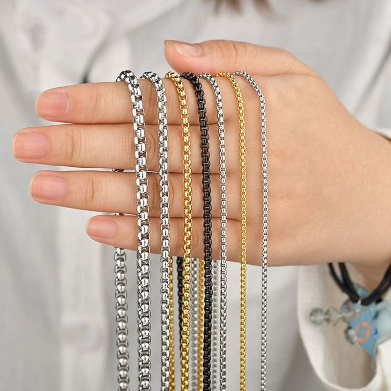 Wholesale Fashion Classic Basic Simple Gold Plated Jewelry Accessaries Punk Hiphop Stainless Steel Box Chain Necklace for Men