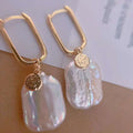 European American Bazaar Style 18K Gold Plated Freshwater Pearl Earrings Strong Light Square Baroque Square Ear Buckle
