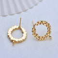 Round Ears of Wheat Stud Post Earring Findings Shiny 18K Gold Plated Brass Round Olive Branch Earring Stud With Loop