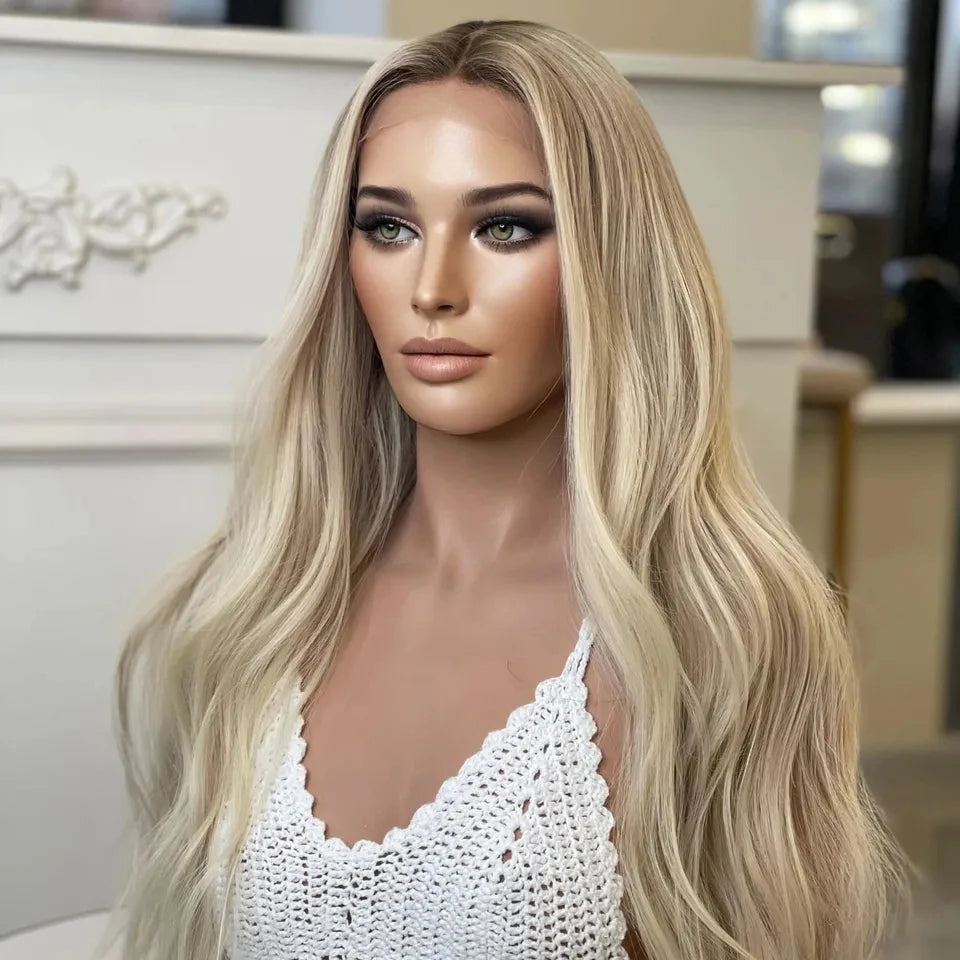 Virgin Russian Human Hair Ombre Platinum Blonde Color Natural Hairline Silk Scalp Wig Invisible HD Lace Front Wig