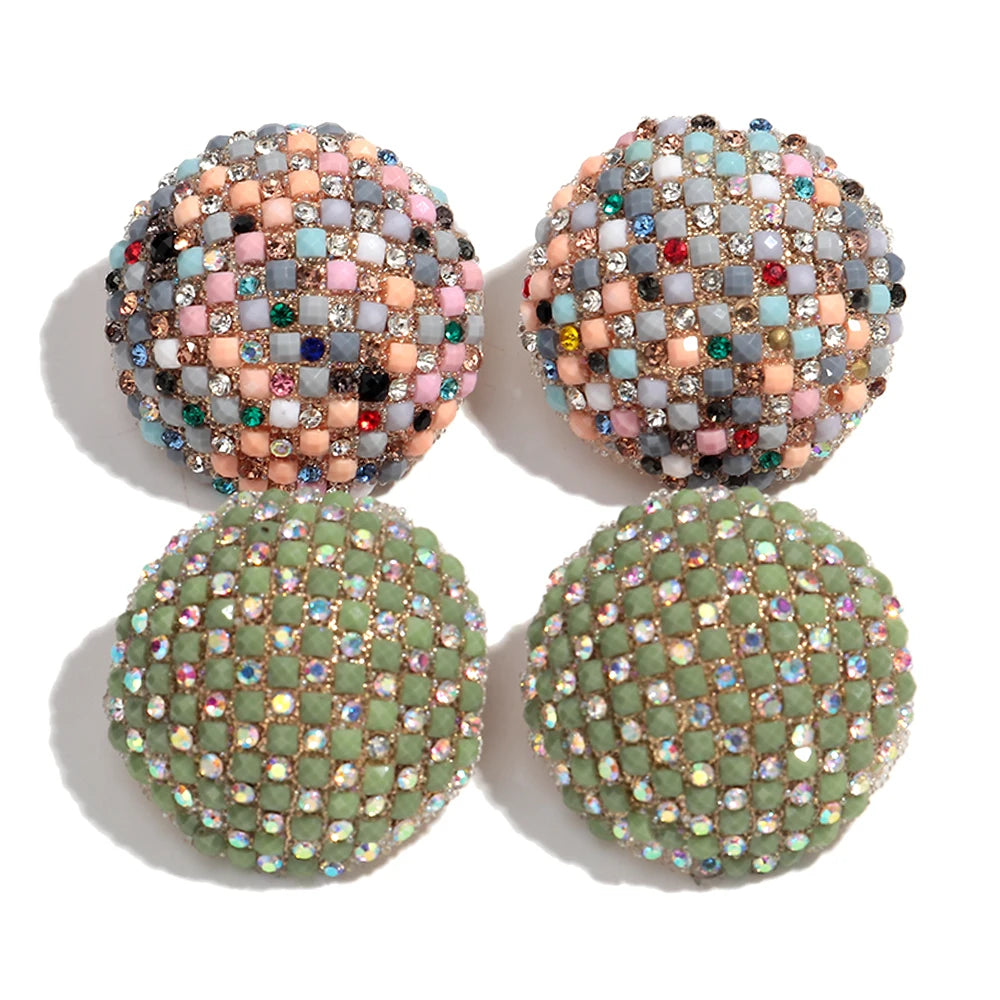 Luxury 2025 Personalized Geometric Party Jewelry Colorful Resin Rhinestone Earrings Round Shiny Acrylic Stud Earrings