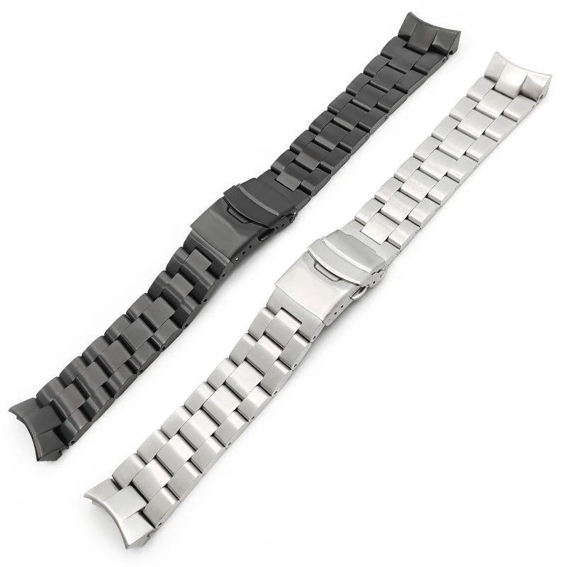 Samurai Silver Stainless Steel Strap MOD 22mm Curved Solid End Links Brushed Bracelet Watches Parts Tool for SKX Watch Case