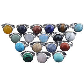 New Trendy Fine Jewelry Plate Silver Gemstone Ring for Women Men Classic Engagement Round Cabochon Healing Reiki Rings