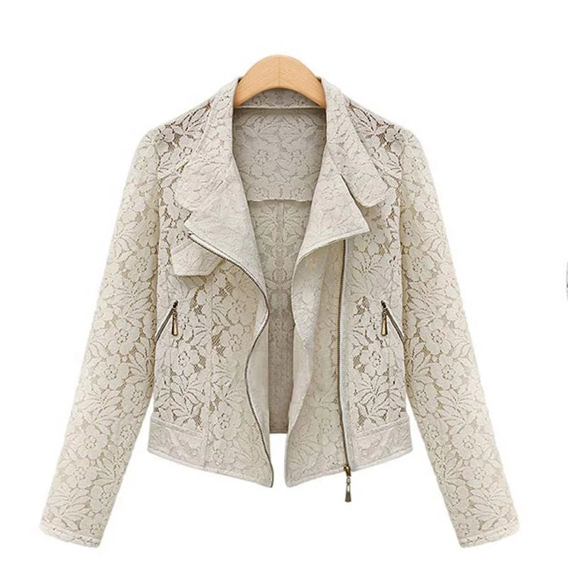 Hot Selling Lace Biker Jacket 2022 Autumn New Brand High Quality Full Lace Outwear Casual Short Jacket Zipper Jacket