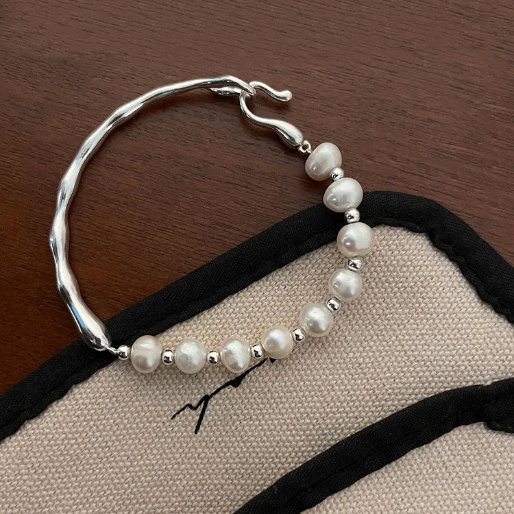 Retro Natural Freshwater Pearl Bracelet 925 Sterling Silver Korean Version Women Simple Bracelet