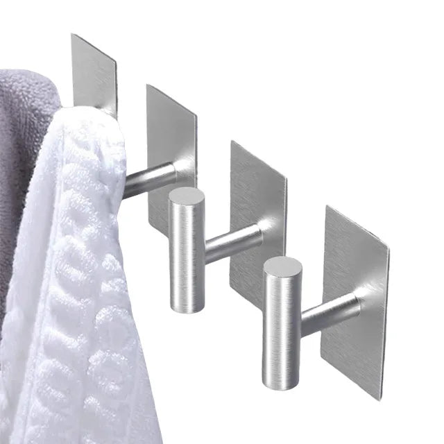Bathroom Modern Perforated Mounted Metal Towel Hooks Silver Rectangular Bottom Elephant Trunk Towel Hooks