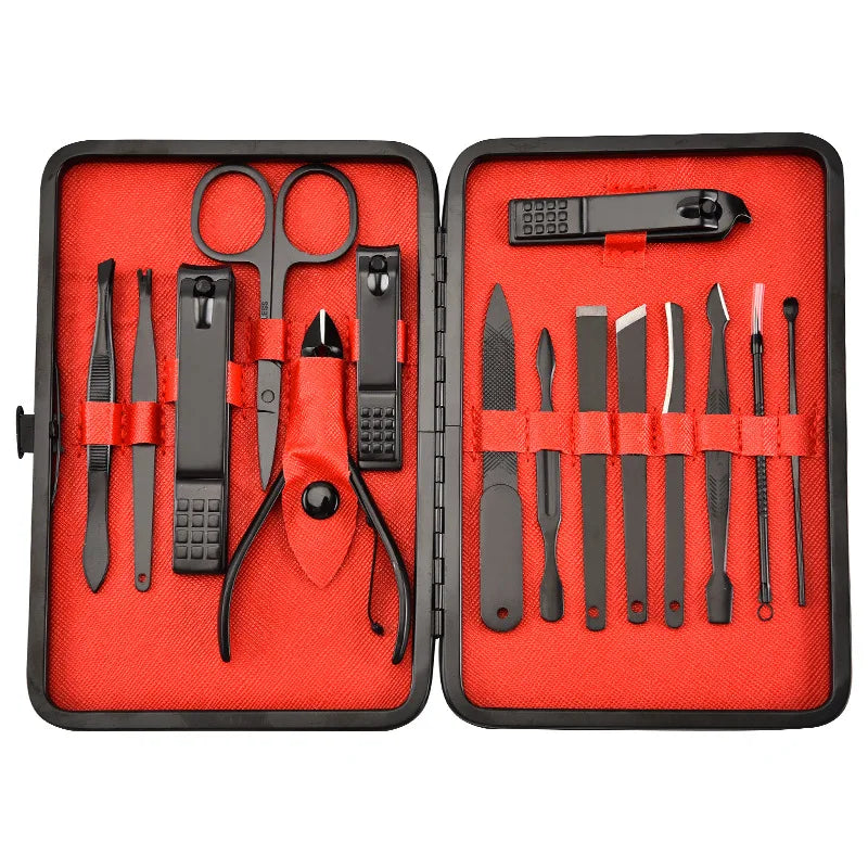 Professional 7-Piece Black Stainless Steel Nail Clipper Set with Box 5 in 1 Classic Pedicure Grooming Kit for Adult Use