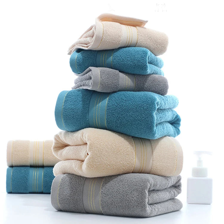 Modern Simple Face Towel Set Bath Towel Embroidery Golden Stripes Cotton Pure Color Bathtowel