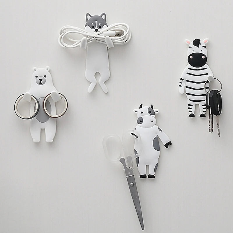 Cute Cow Animal Silicone Hook Self-Adhesive Wall Sticker Holder With Sticky Glue Plug Student Dormitory Decoration Clothes Coats