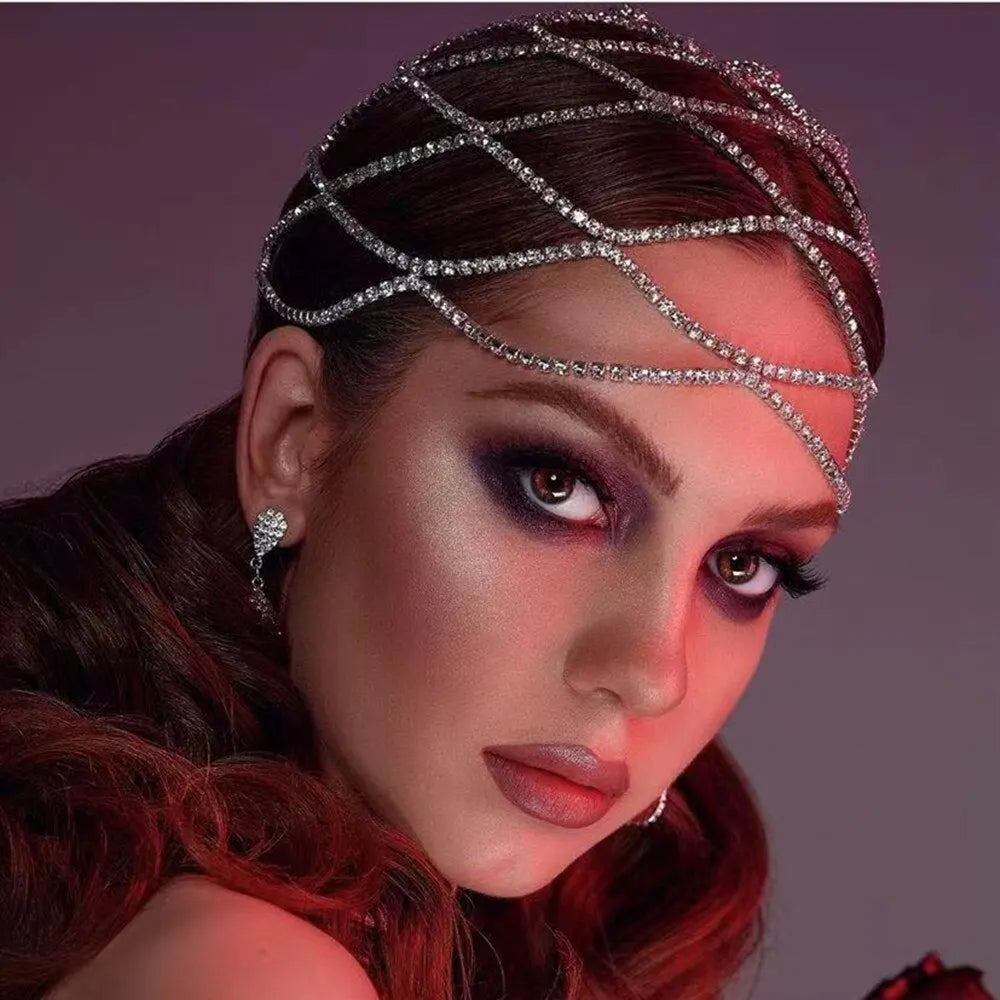 Crystal Bridal Tiara Headpiece Prom Hair Ornaments Wedding Head Jewelry Accessories Luxury Rhinestone Mesh Headbands