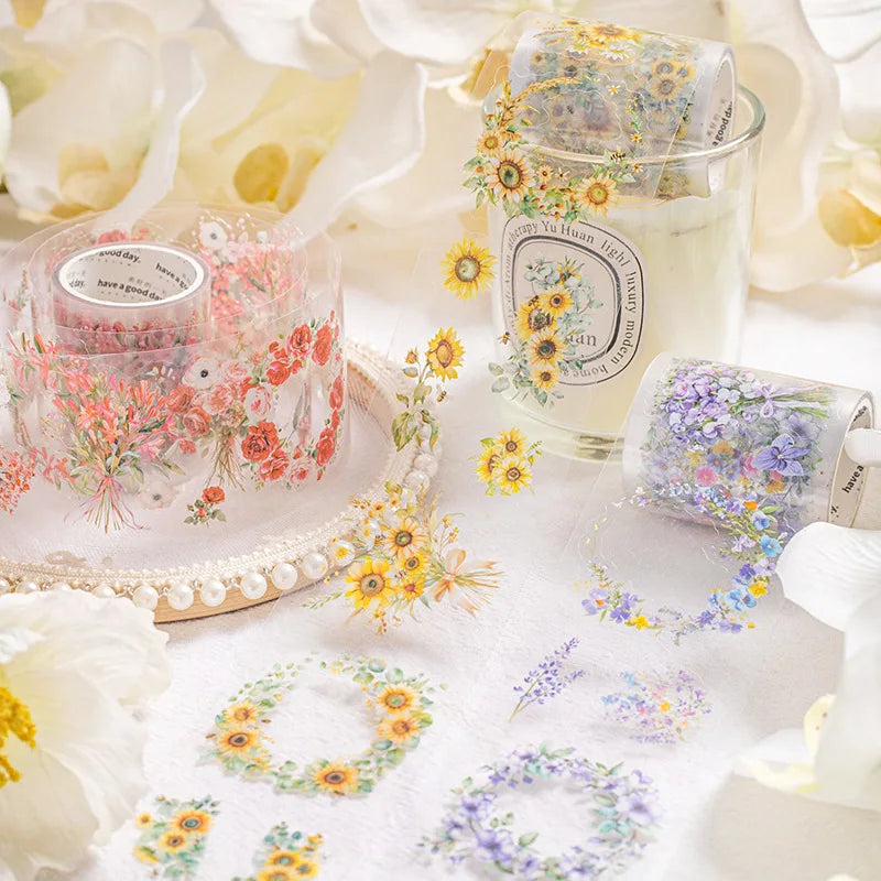 1Roll Flower Die Cut Tape Flower Daydream Series Handbook Wreath Theme Material Stickers