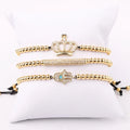 Hot Selling Stainless Steel Beads 18K Gold Plating CZ Pave Hamsa Crown Charm Beaded Braided Macrame Custom Bracelet Women Men