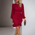 Women's Clothing Ladies Elegant Temperament Dresses Women Bubble Long Sleeve Net Color Hip-wrapped Women's Brand New Dress