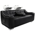 Modern Double Basin Shampoo Chair with Auto Lift Footrest and Synthetic Leather for Hair Salon and Workshop Commercial Use