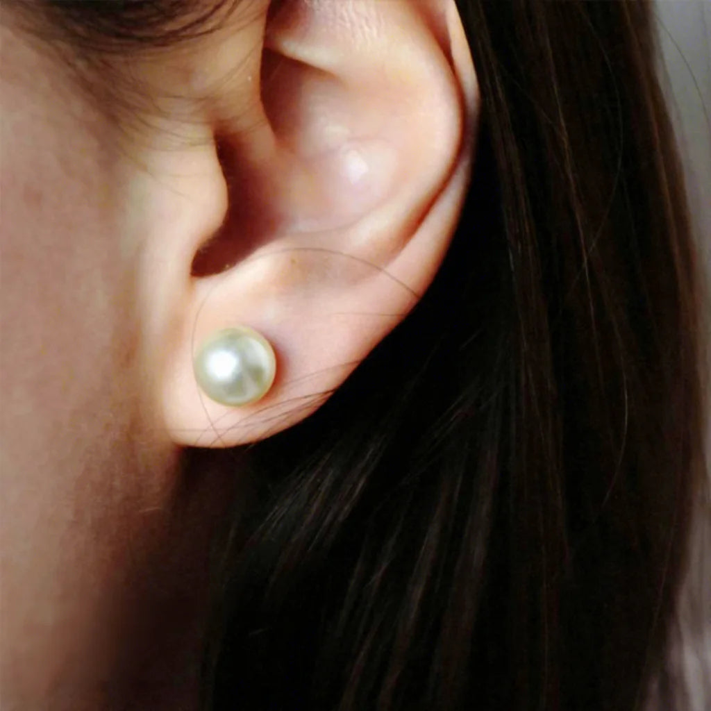EManco Trendy Stainless Steel Ball Shape Simulated Pearl Stud Earrings for Women-Party Occasion
