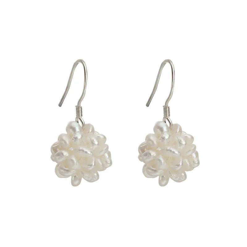 Wholesale Natural Pearl Cluster Beads Drop Earrings for Women Party Gift with 925 Silver Baroque Pearl Earrings