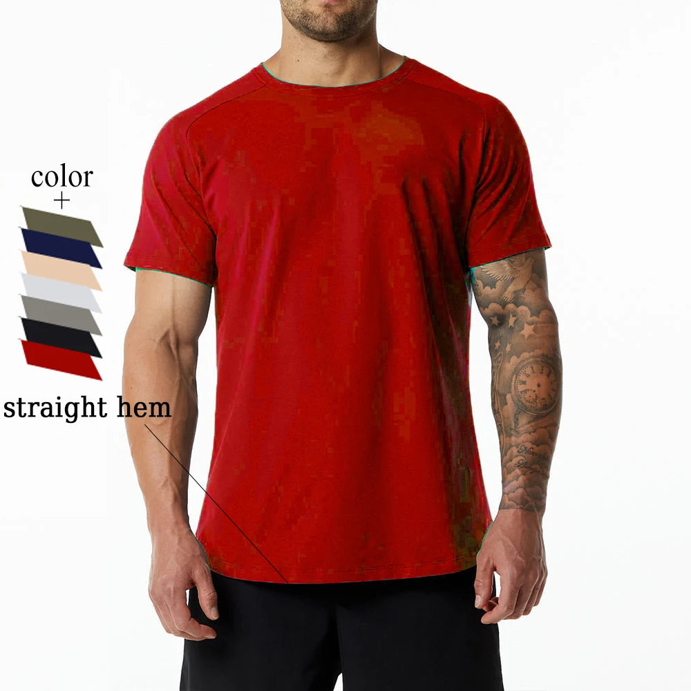 High Quality 95% Cotton 5 % Spandex Straight Hem Workout T Shirt Gym Men Activewear Training T-Shirt