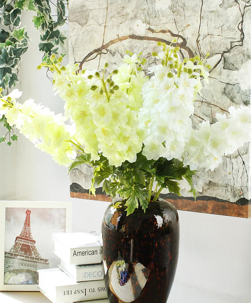 O-X0077 Long Stem Artificial Flower Larkspur Latex Material Blue Real Touch Delphinium Flower for Floral Arrangements