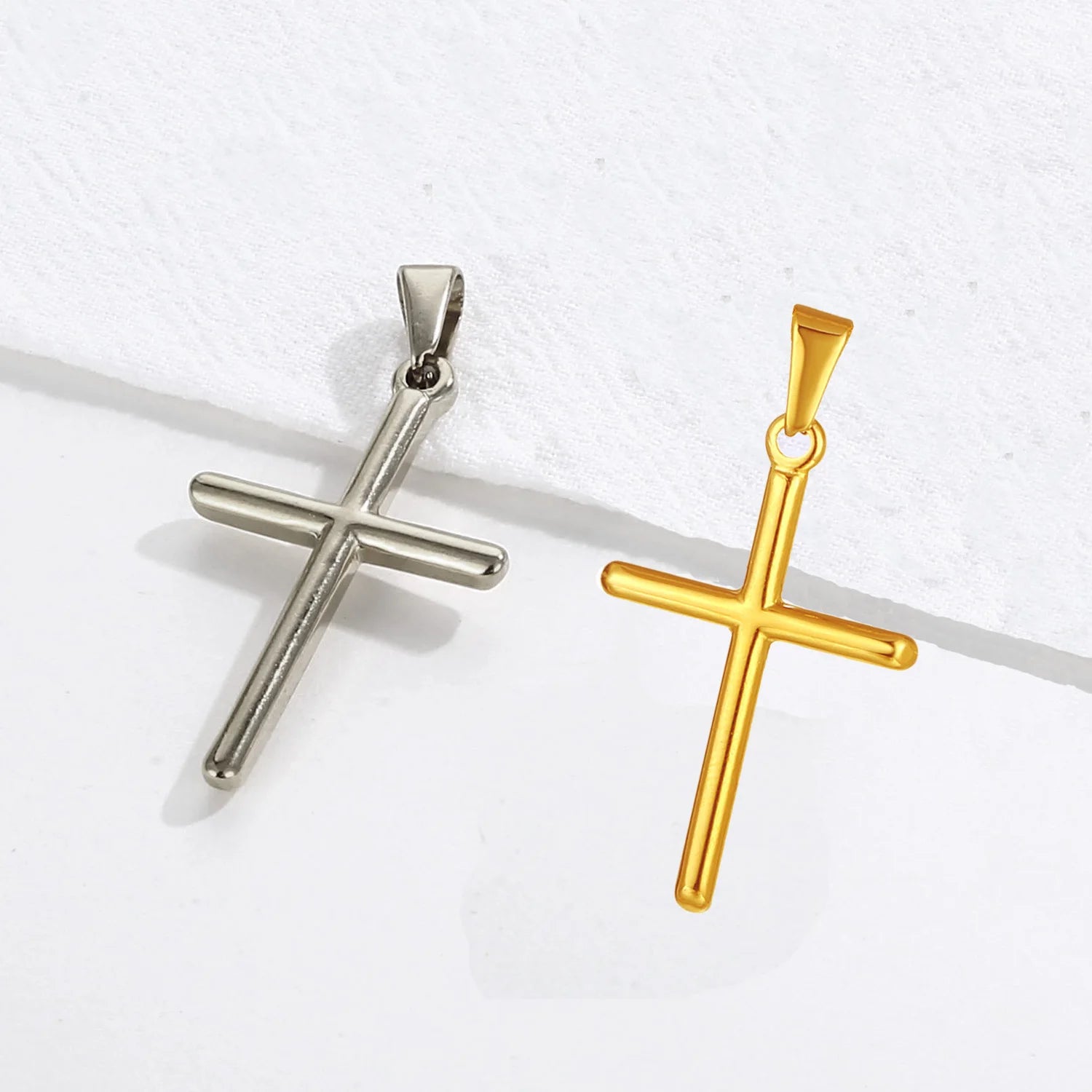 Hot Selling Solid Crucifix Pendant 34mm Gold Silver Stainless Steel Christian Religious Cross Necklace Jewelry