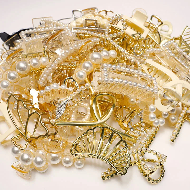 B.PHNE Wholesale Custom Hair Crab Gold Color Women Pearl Rhinestones Metal Hair Claws Clips