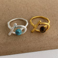 European Vintage Irregular Geometric Minimalist Ring Turquoise Geometric Matte Metal Ring for Daily Life