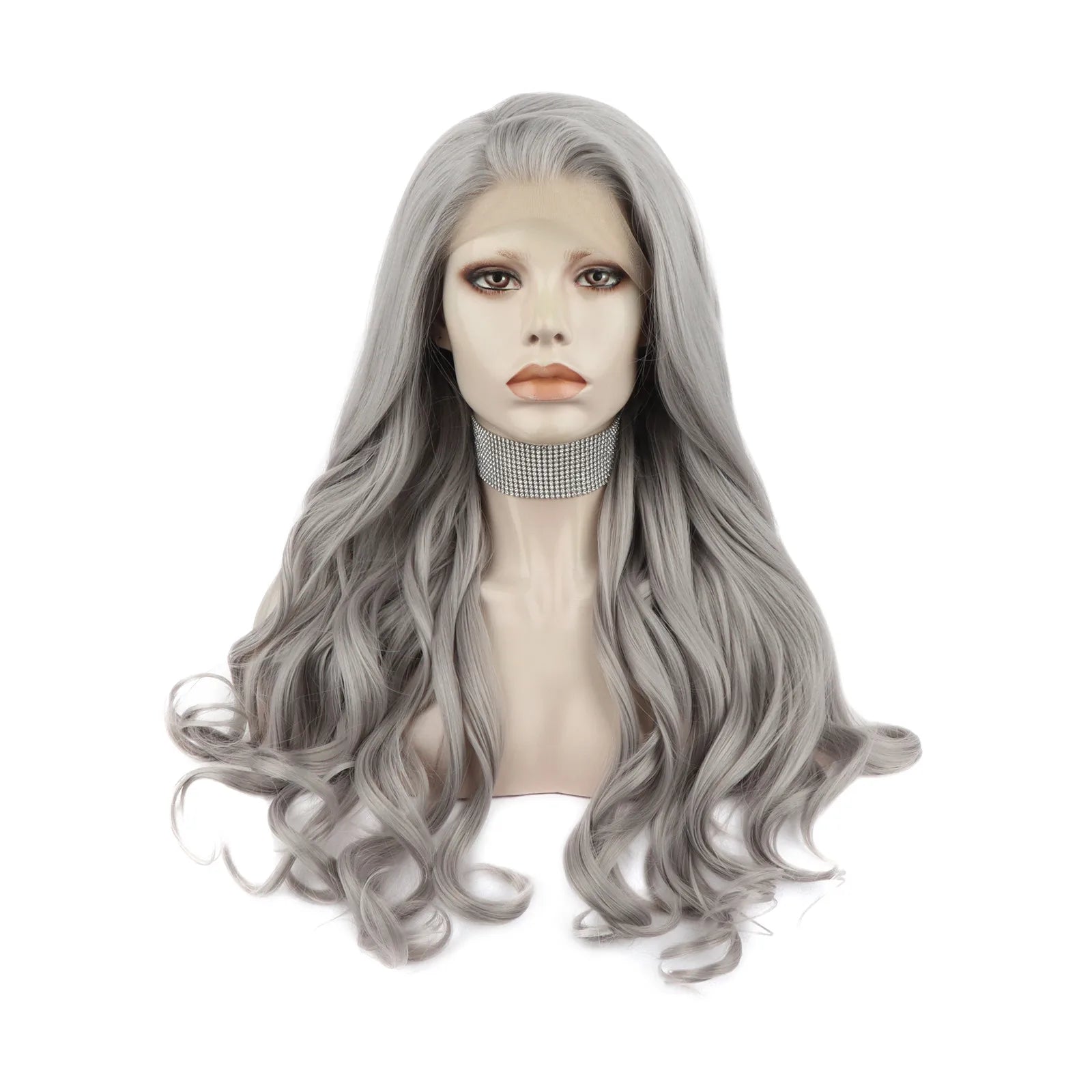 Celebrity  Grey Color 0906 Wave  Pre-Plucked Natural Hairline 24inch  Futura  Swiss Lace heat resistant synthetic hair wigs