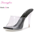 Transparent Crystal High-heeled Sandals Fairy-style Slim Heels Fish-spout Flip-flops New Summer Styles Models Walk the Runway