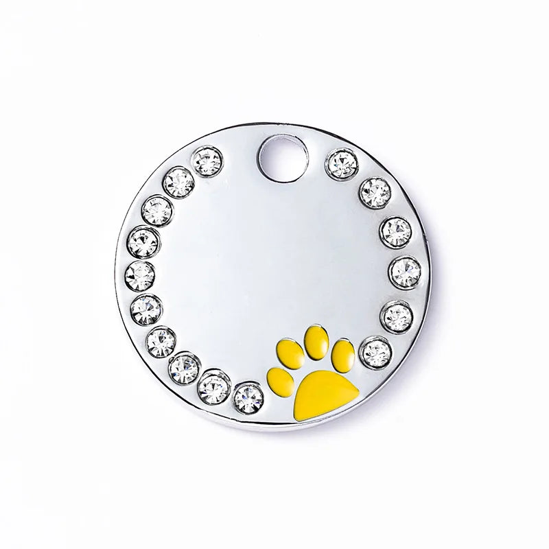 DIY Hot Selling Manufacturer'S Spot Supply Round Diamond Studded Glue Dropping Alloy Dog Tag Products Can Be Engraved