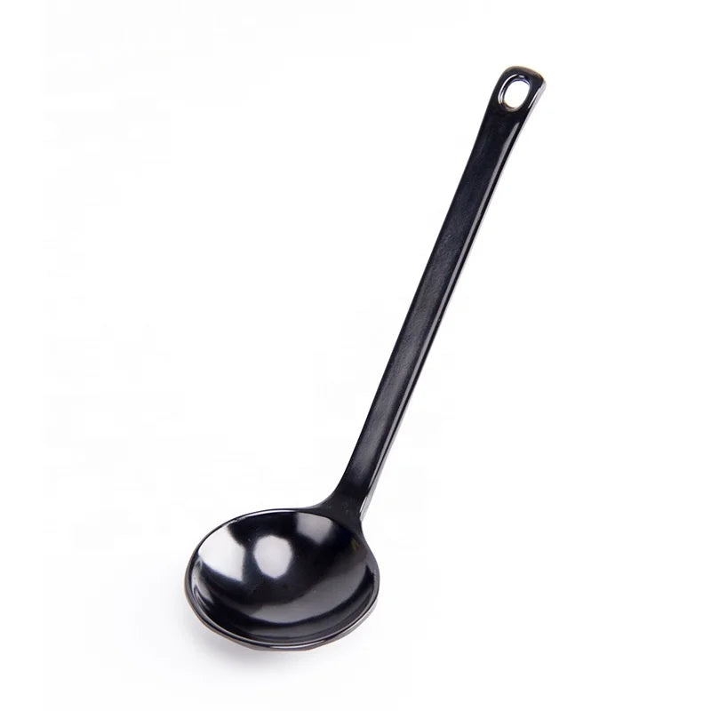 2021 New Design Black Melamine Plastic Spoon with Gold Plated Long Handle Mirror Polish Big Size Eco-Friendly for Giveaways