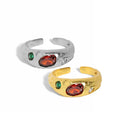 WMJT600 French Vintage Texture Gold Ring 925 Sterling Silver Rings Band Ring with Colored Crystal Stones in Gold Tone