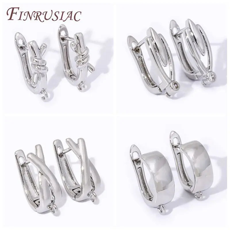 18K Gold Plated Brass Earring Hook Clasps Zircon Fastener Earwires for DIY Women's Jewelry Making High Quality Components