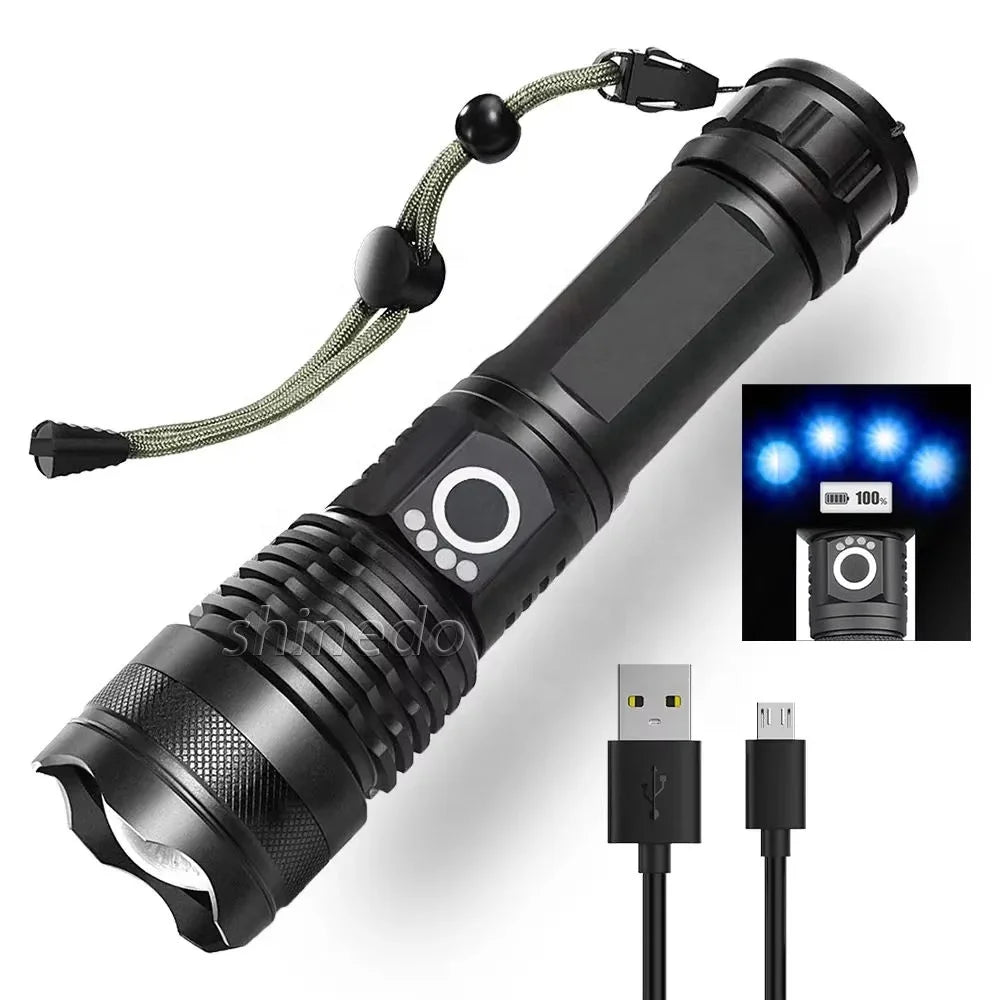 Shinedo Super Bright Outdoor Zoom Aluminum Portable Flashlight 2000 Lumen Waterproof With P50 LED Rechargeable Torch Flashlight