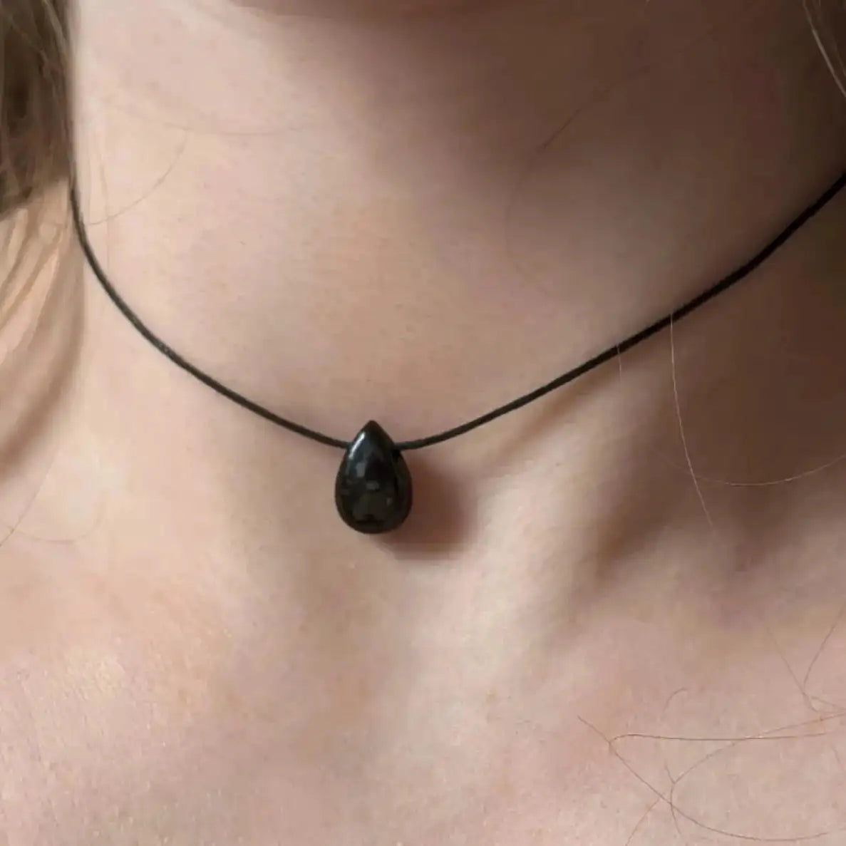 Obsidian Necklace Choker Black Tourmaline Necklace for Women Adjustable Natural Stone Drop Shape Pendant Necklace Rope Chain