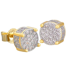 14K Gold Plated Hoop Earrings 925 Sterling Silver CZ Hypoallergenic Men Round Iced Out Circle Stud Earrings Aretes Para Hombre