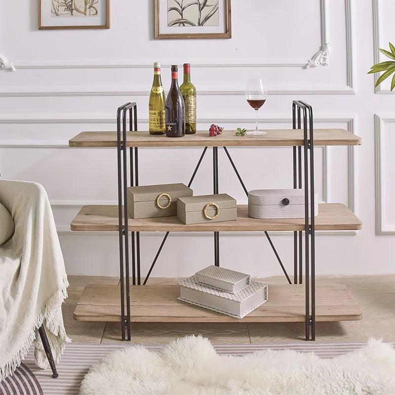 INNOVA Vintage Industrial Eco-Friendly 3 Layer Folded Metal Frame Wooden Multifunction Rack Kitchen Storage Floor Shelves for