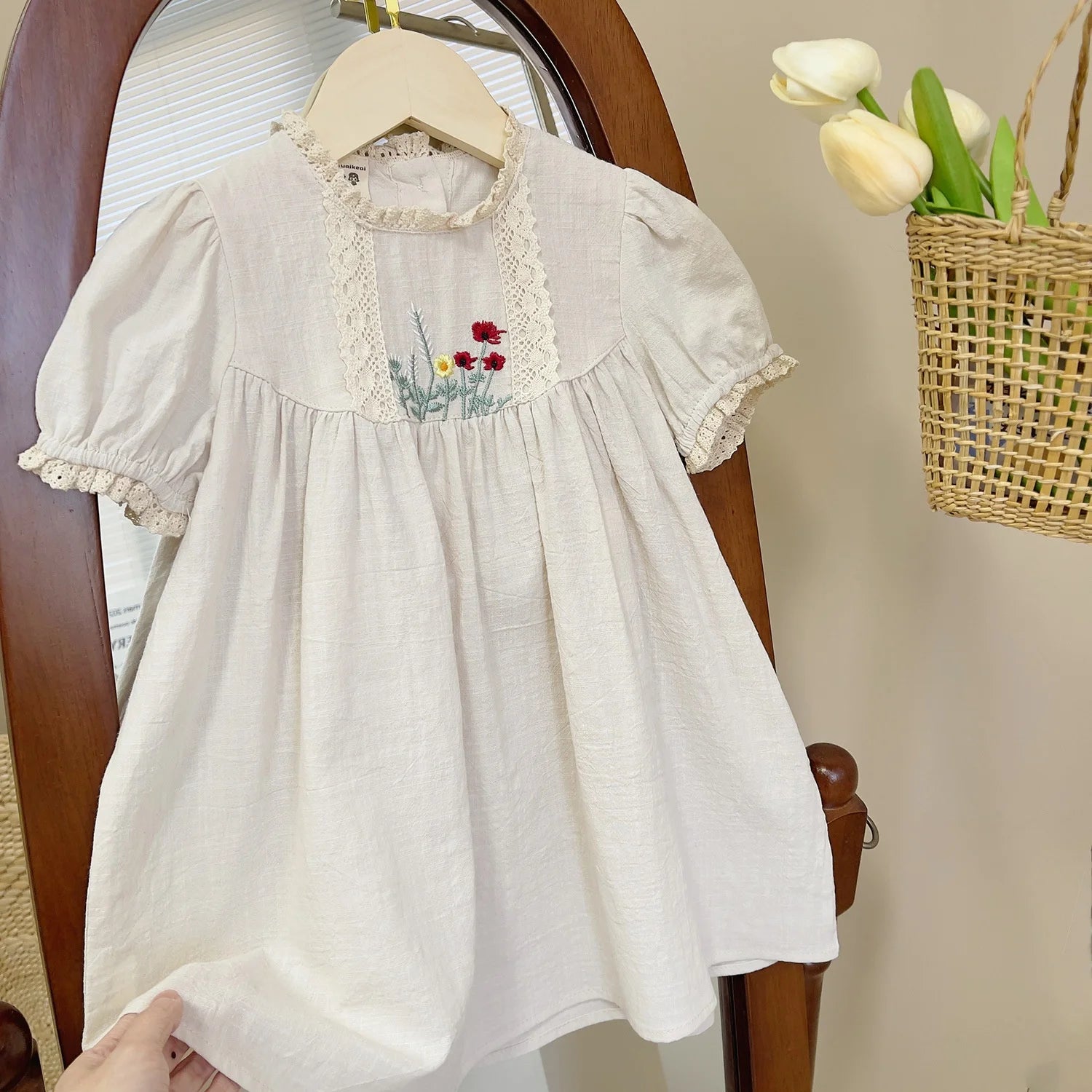 Korean Style Summer Children Clothing  Solid Color Cotton Princess Baby Dress