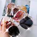 2025 New Arrivals Custom Logo Vintage Diamond Shades Alloy Square Sunglasses UV400 Rhinestone Sunglasses Women