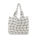 Wholesale Large Capacity Reusable Polyester Shopping Bags Fashion Knitted Tote Bag Checkered Design Open Closure Solid Color