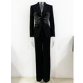 A9607 Latest Style Formal Office Suit Blazer and Pants Set Rhinestone Beaded Plus Size Elegant Office Women Suit