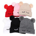 Kids Winking Embroidery Double Pom Knit Beanie Children Hats for 1-3 Years Old Baby
