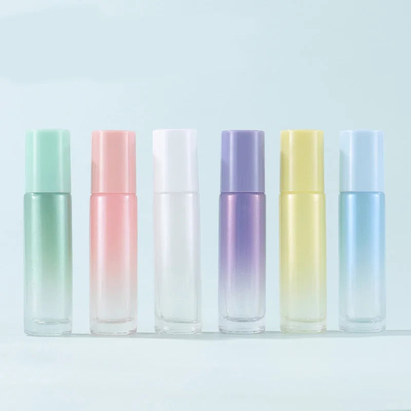 Luxury 10ml Gradient Roll on Glass Cosmetic Bottle Empty with Steel Roller for Ball for Essential Oils and Skin Care Serums
