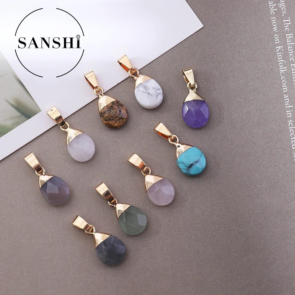 Classic Gold Plated Water Drop Quartz Charm Pendant Necklace with Crystal Point Classic Style