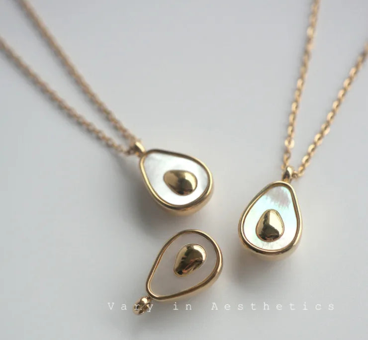 French Shell Style Avocado Necklace  18K Gold Plated Clavicle Chain 316 Titanium Steel Jewelry