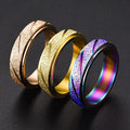 Spinner Ring for Anxiety Relief Stainless Steel Sand Blast Glitter Finish Rose Gold Silver Rainbow  6mm Fidget Ring